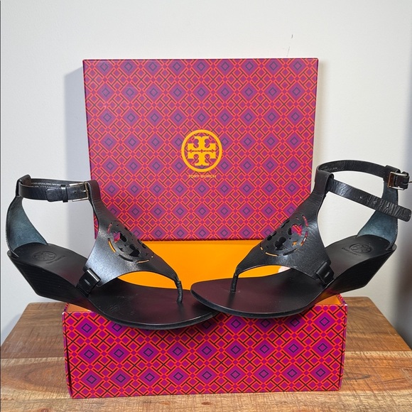 Tory Burch Shoes - Tory Burch Black Wedge Sandals, Women’s 8.5